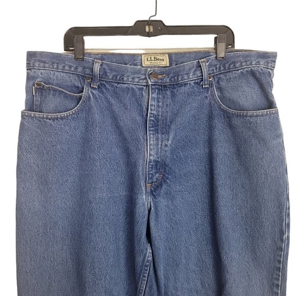 Vtg L.L. Bean Relaxed Fit Blue Jeans 42x34 Big Mens Med Wash Heavy Work Denim - Picture 2 of 9